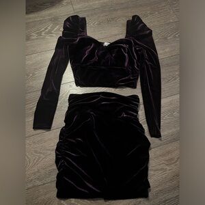 Elegant Velvet Skirt Set in Deep Purple